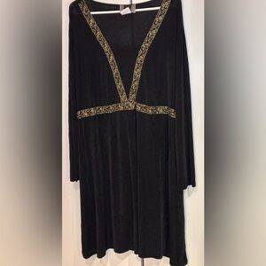 Slinky Brand Black Dress with Gold Accents. Size 2X